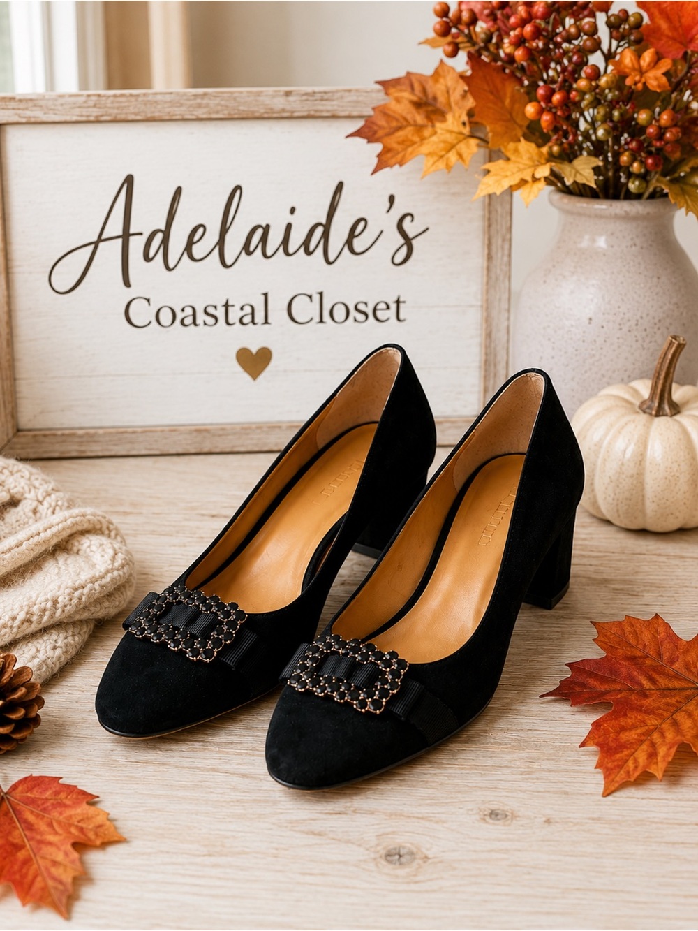 Talbots Isadora Jewel Bow Black Suede Pumps Heels 9.5M